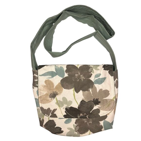 Handmade crossbody fabric bag / purse. Floral neutral tone satchel - Picture 1 of 4